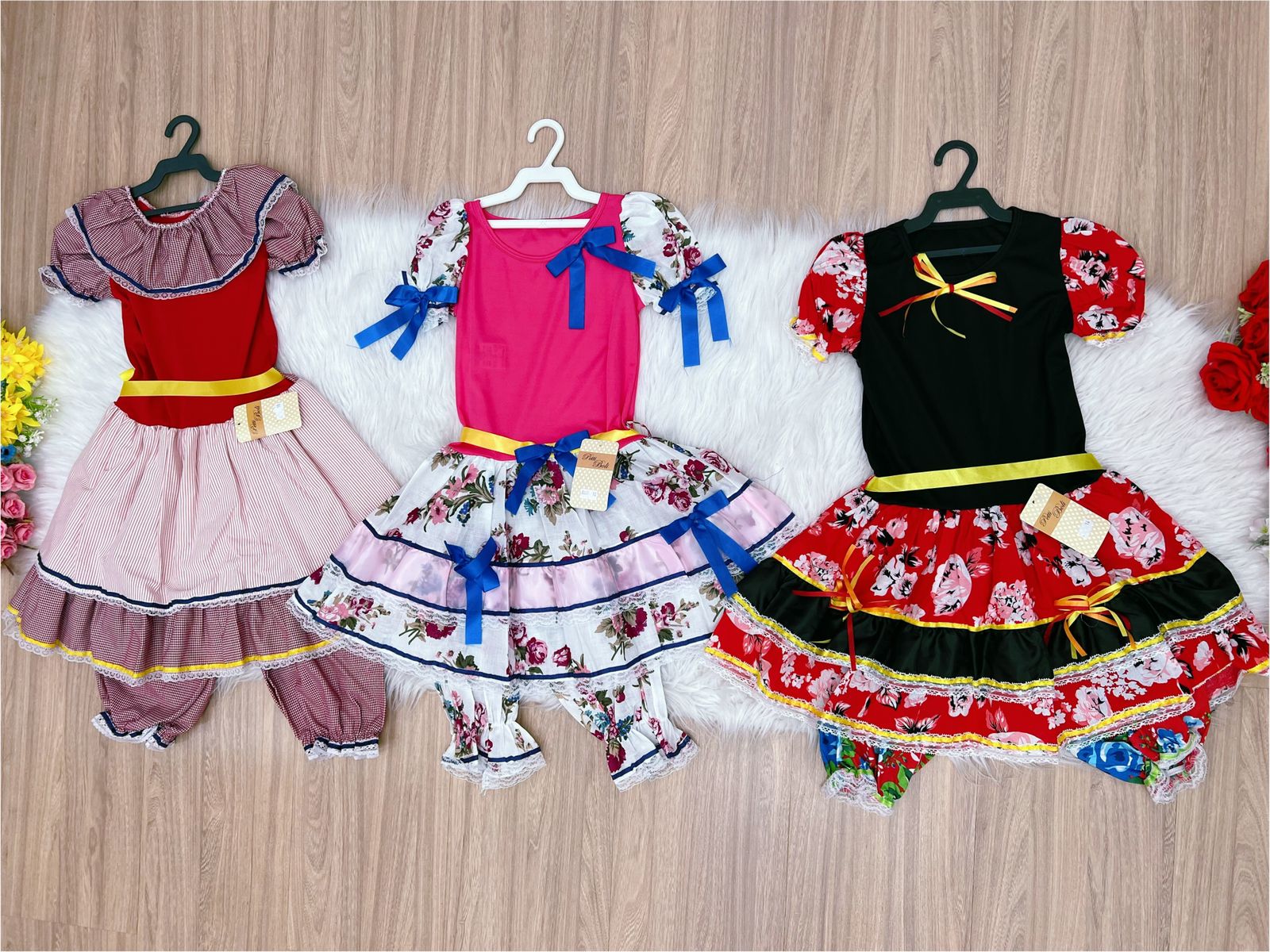 Kit 3 Peças Vestido Fantasia Junino  TAM 10-12-14 Variação Cor