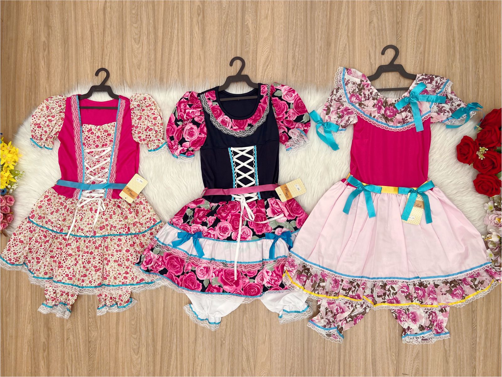 Kit 3 Peças Vestido Fantasia Junino  TAM 10-12-14 Variação Cor