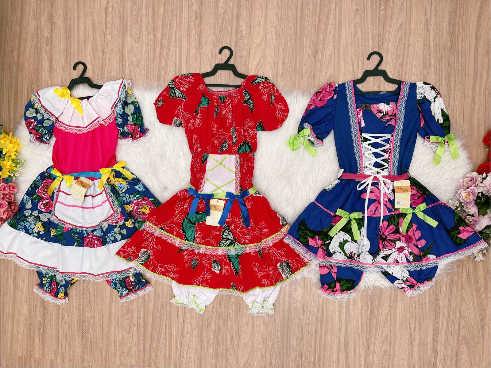 Kit 3 Peças Vestido Fantasia Junino  TAM 10-12-14 Variação Cor