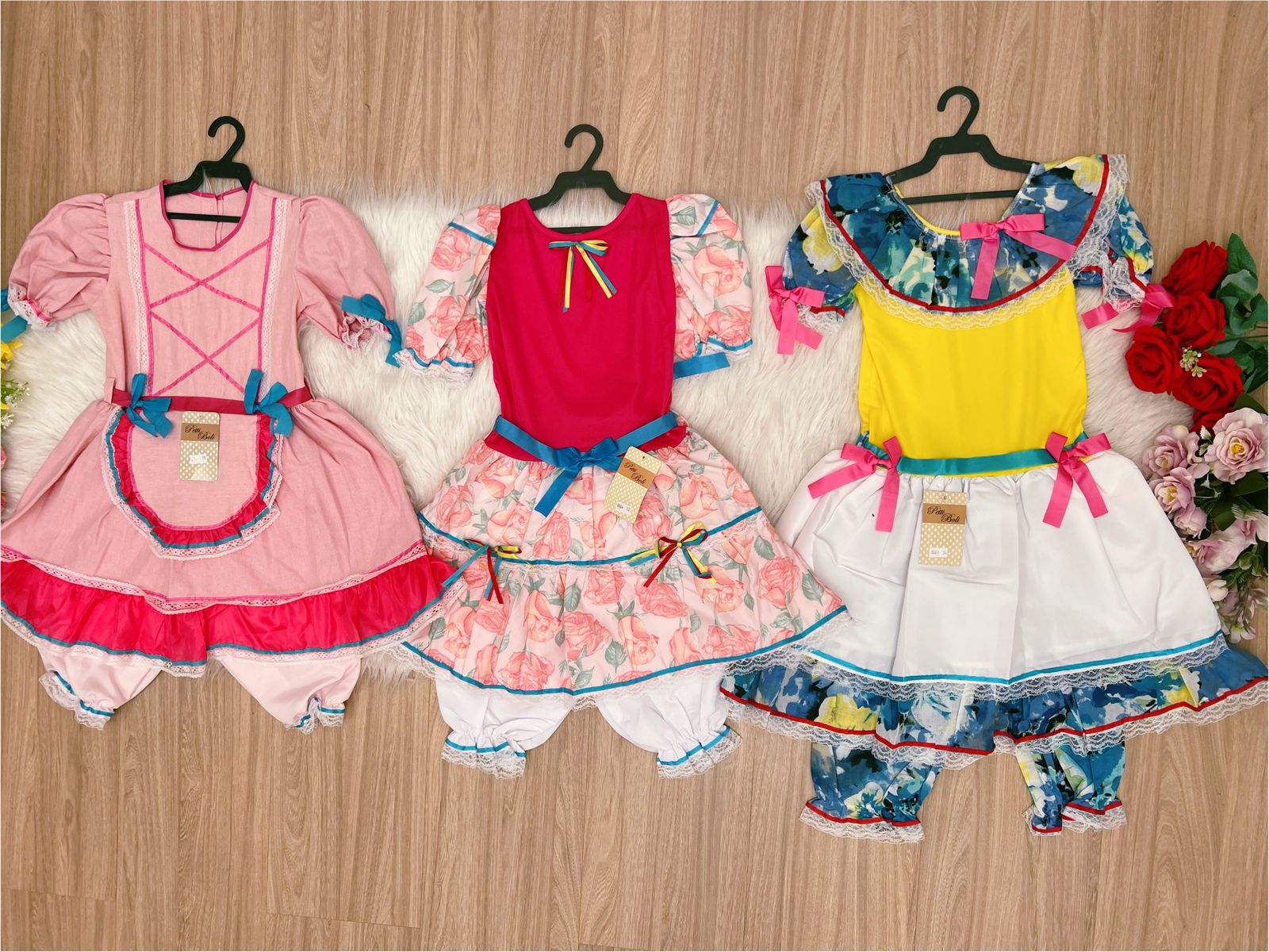 Kit 3 Peças Vestido Fantasia Junino  TAM 10-12-14 Variação Cor