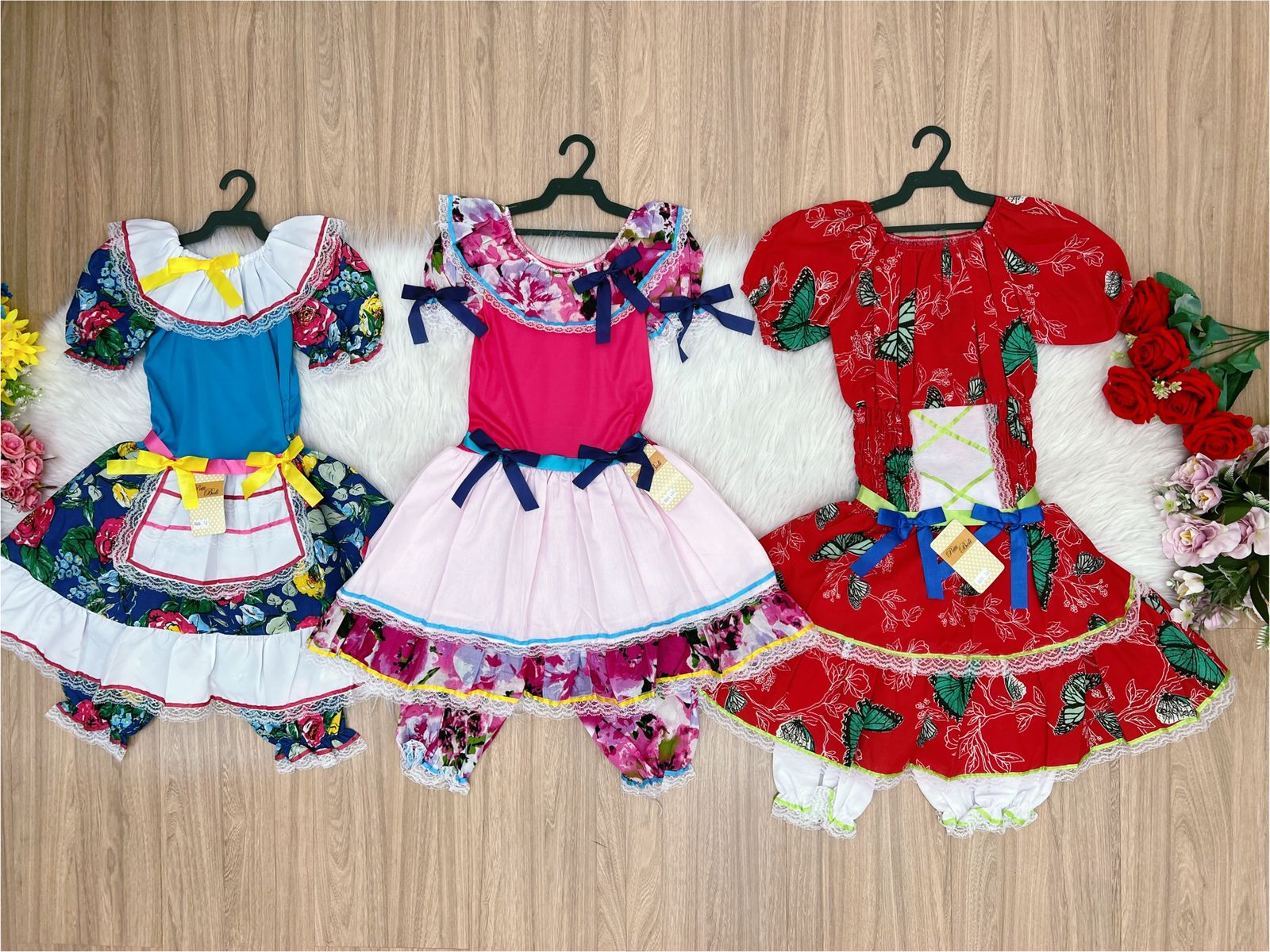 Kit 3 Peças Vestido Fantasia Junino  TAM 12-14-16 Variação Cor
