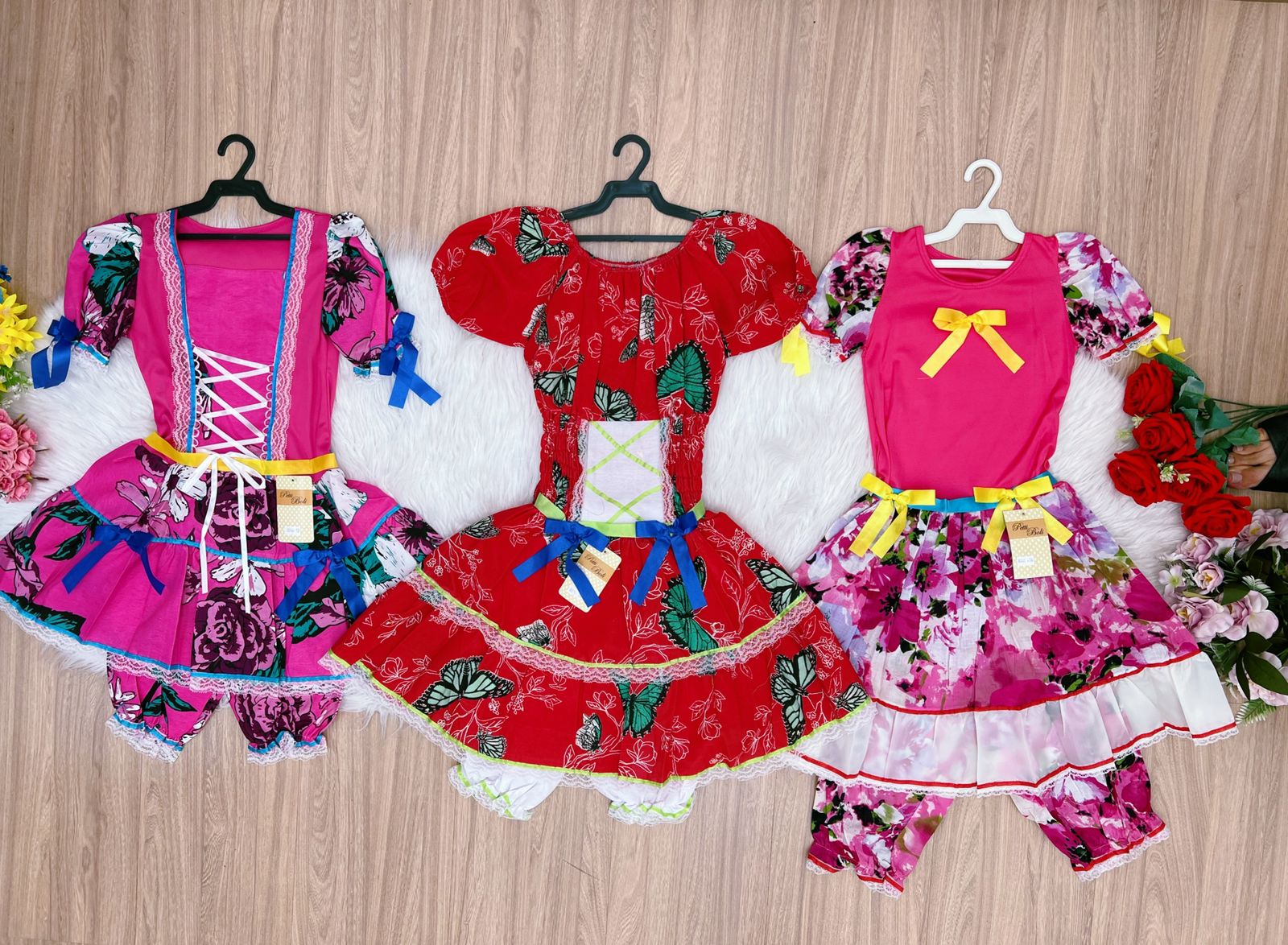 Kit 3 Peças Vestido Fantasia Junino  TAM 12-14-16 Variação Cor