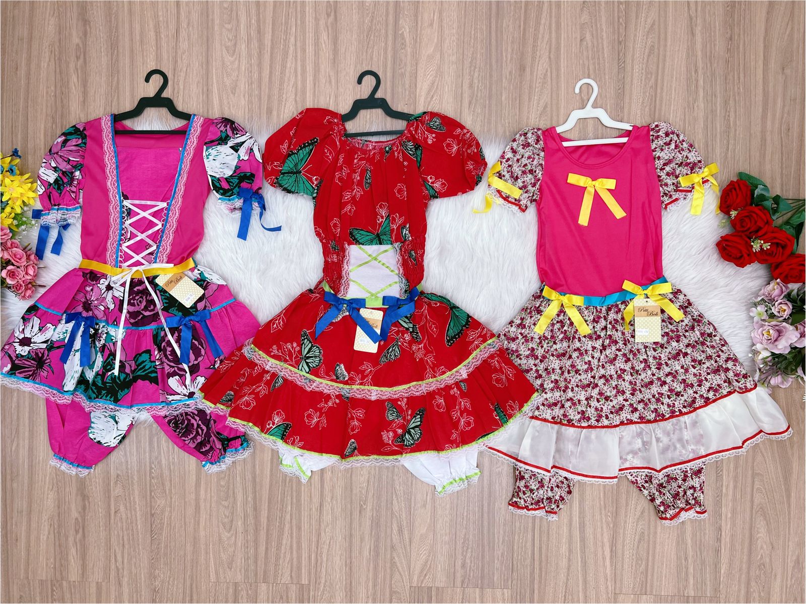 Kit 3 Peças Vestido Fantasia Junino  TAM 12-14-16 Variação Cor