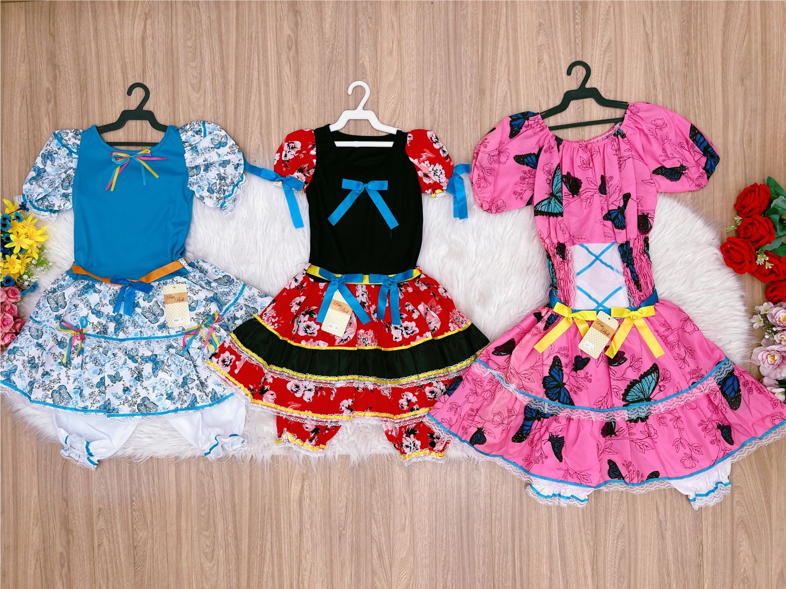 Kit 3 Peças Vestido Fantasia Junino  TAM 12-14-16 Variação Cor