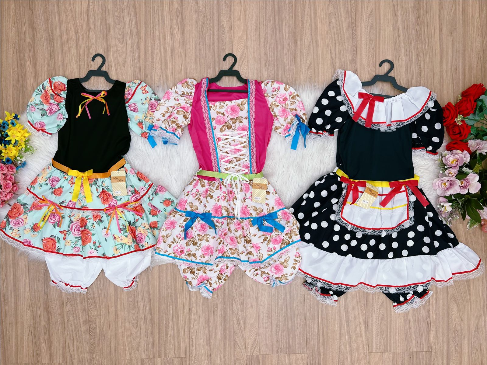 Kit 3 Peças Vestido Fantasia Junino  TAM 12-14-16 Variação Cor