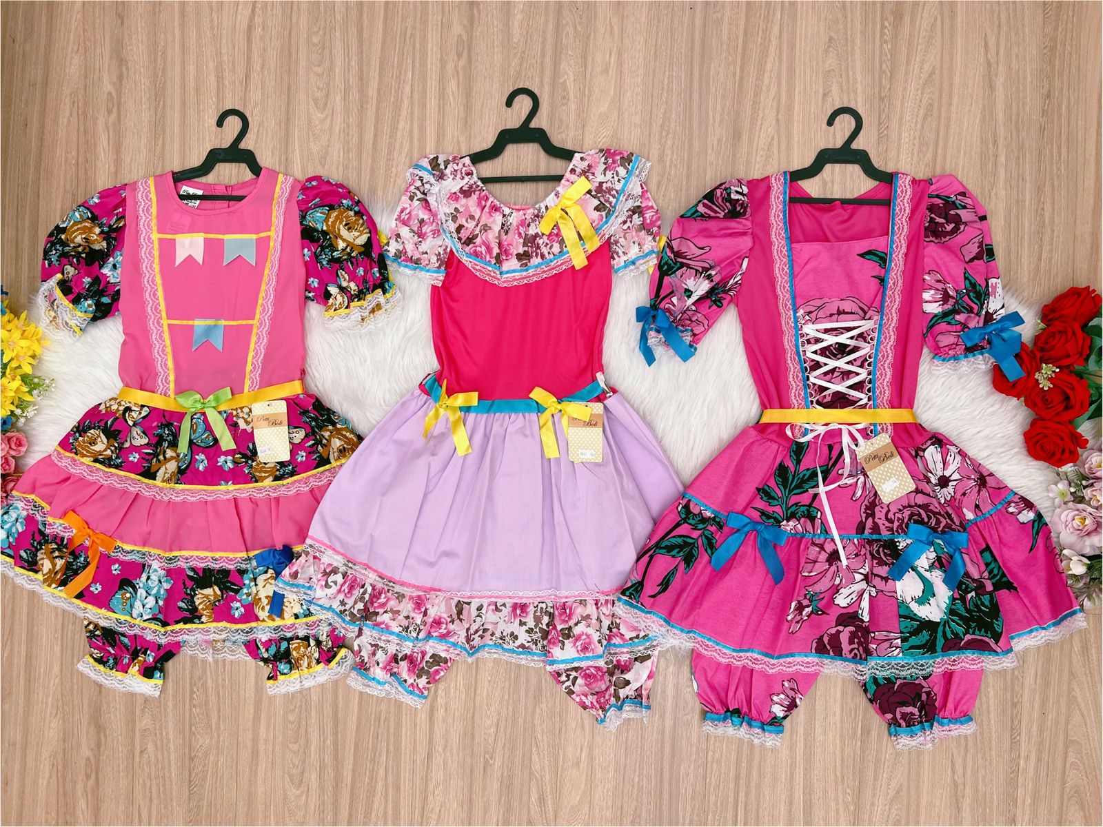 Kit 3 Peças Vestido Fantasia Junino  TAM 14-16-16 Variação Cor
