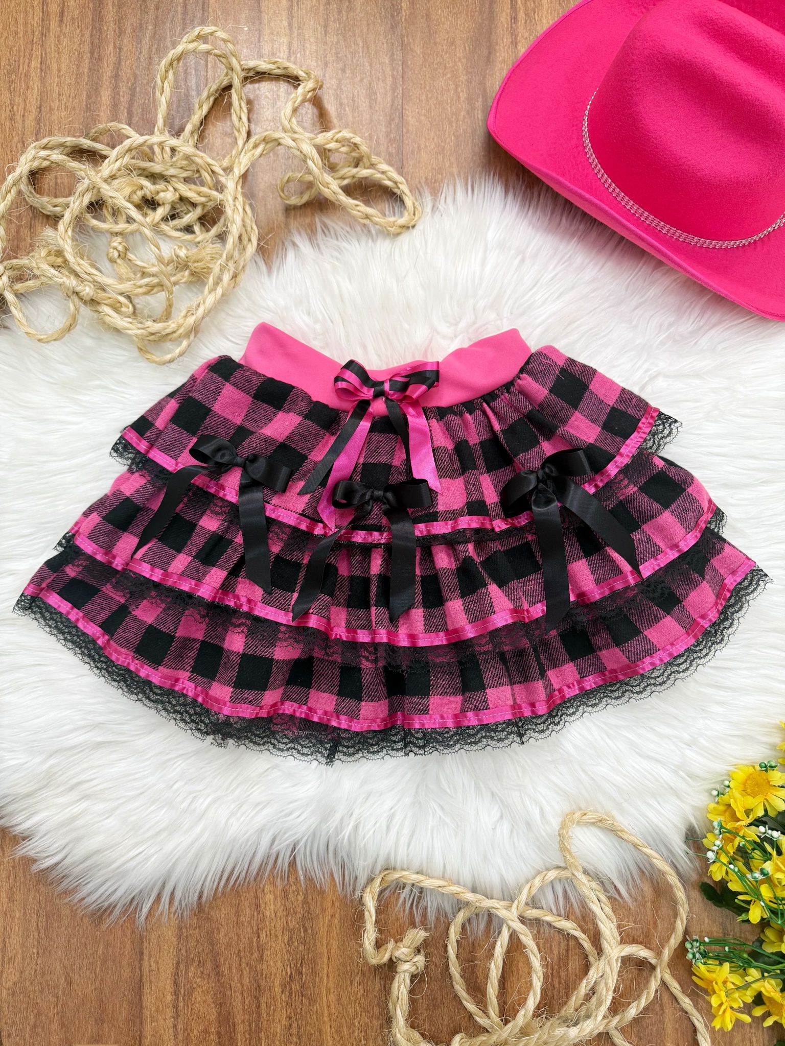 Saia Infantil de Flanela Xadrez Pink