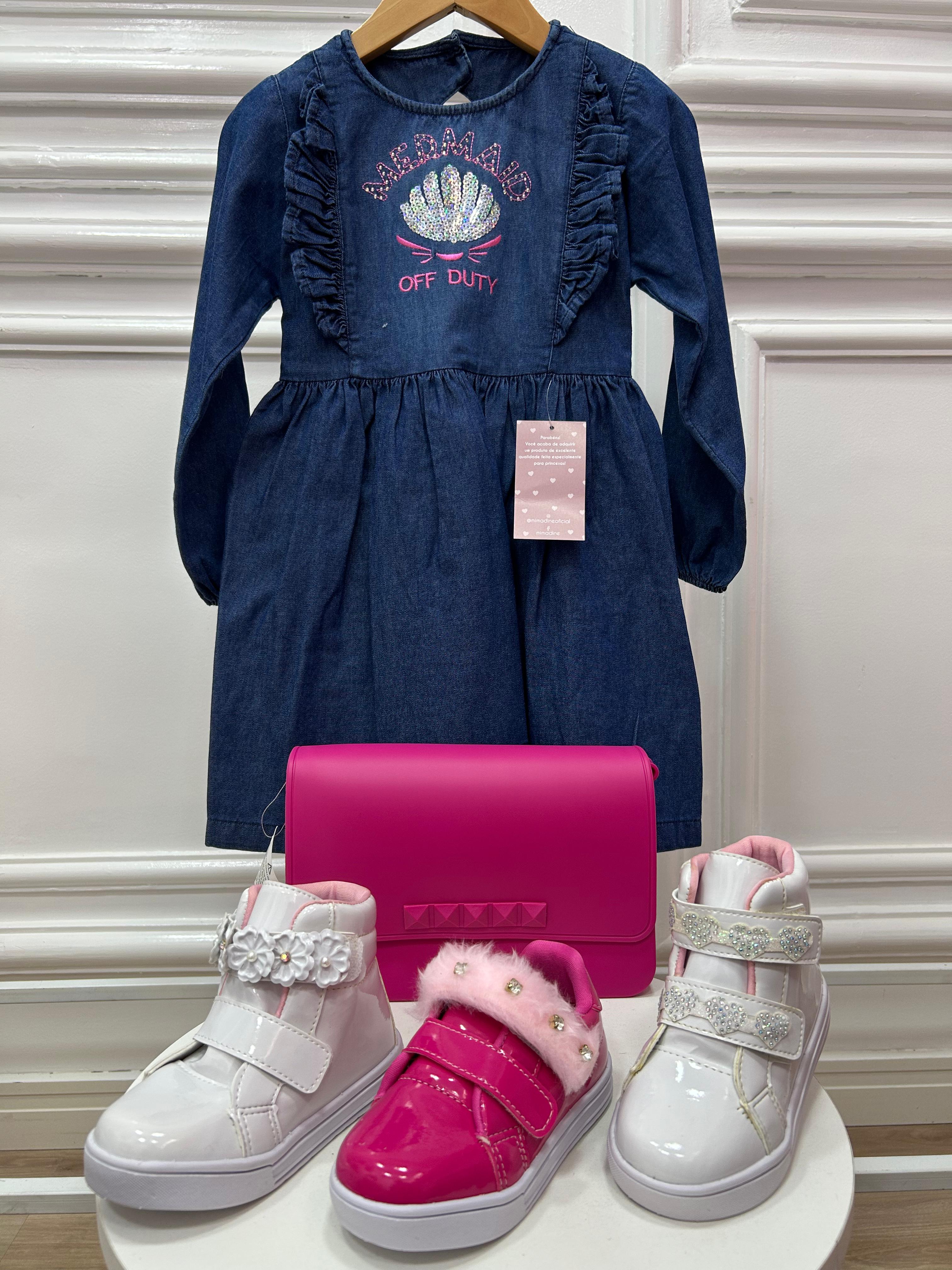 Kit 3 Peças Vestido Infantil Tamanho 4 com Bolsa + Calçado