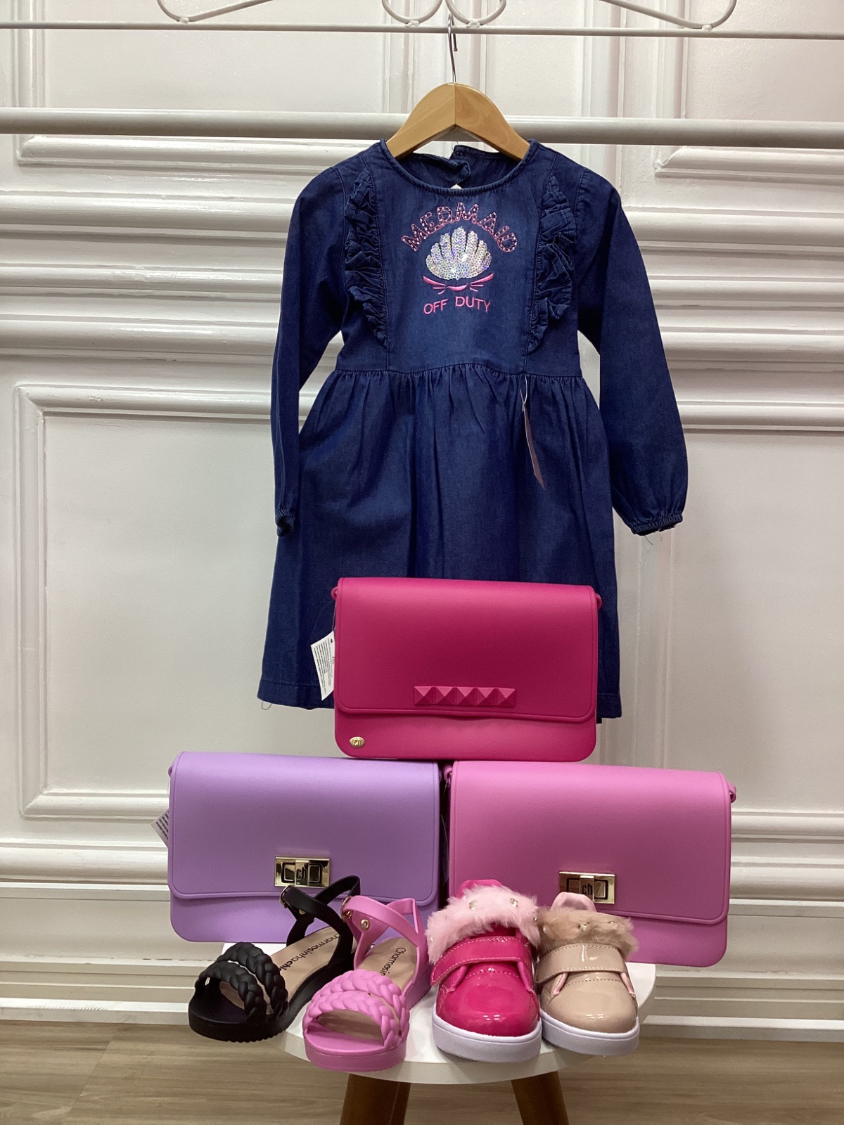 Kit 3 Peças Vestido Infantil Tamanho 6 com Bolsa + Calçado