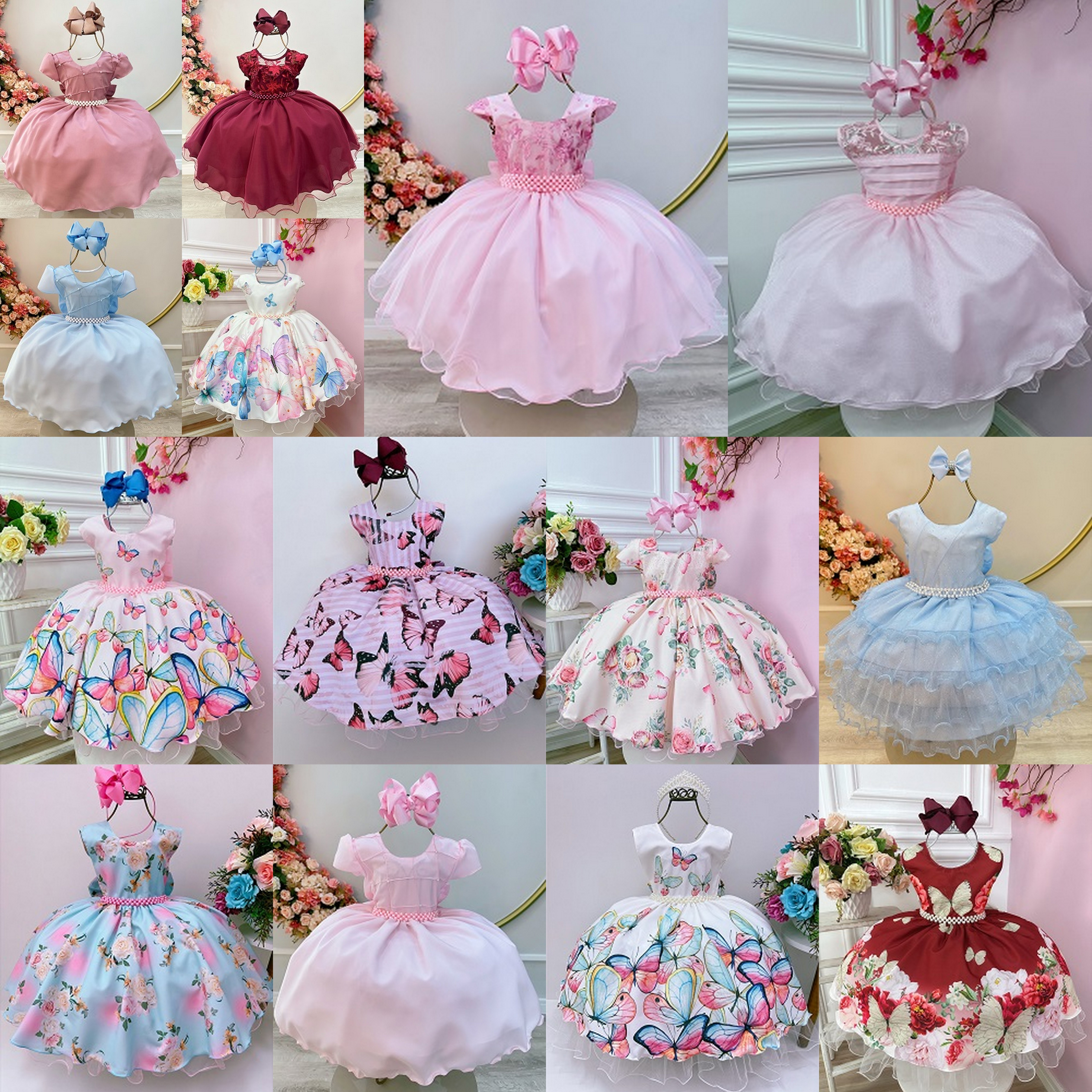 Kit de 4 Peças de Vestidos Luxo Daminhas Festas 2