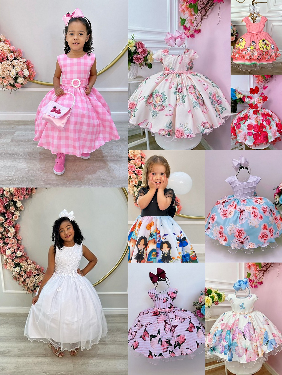 Kit de 4 Peças de Vestidos Luxo Daminhas Festas Temáticos 1