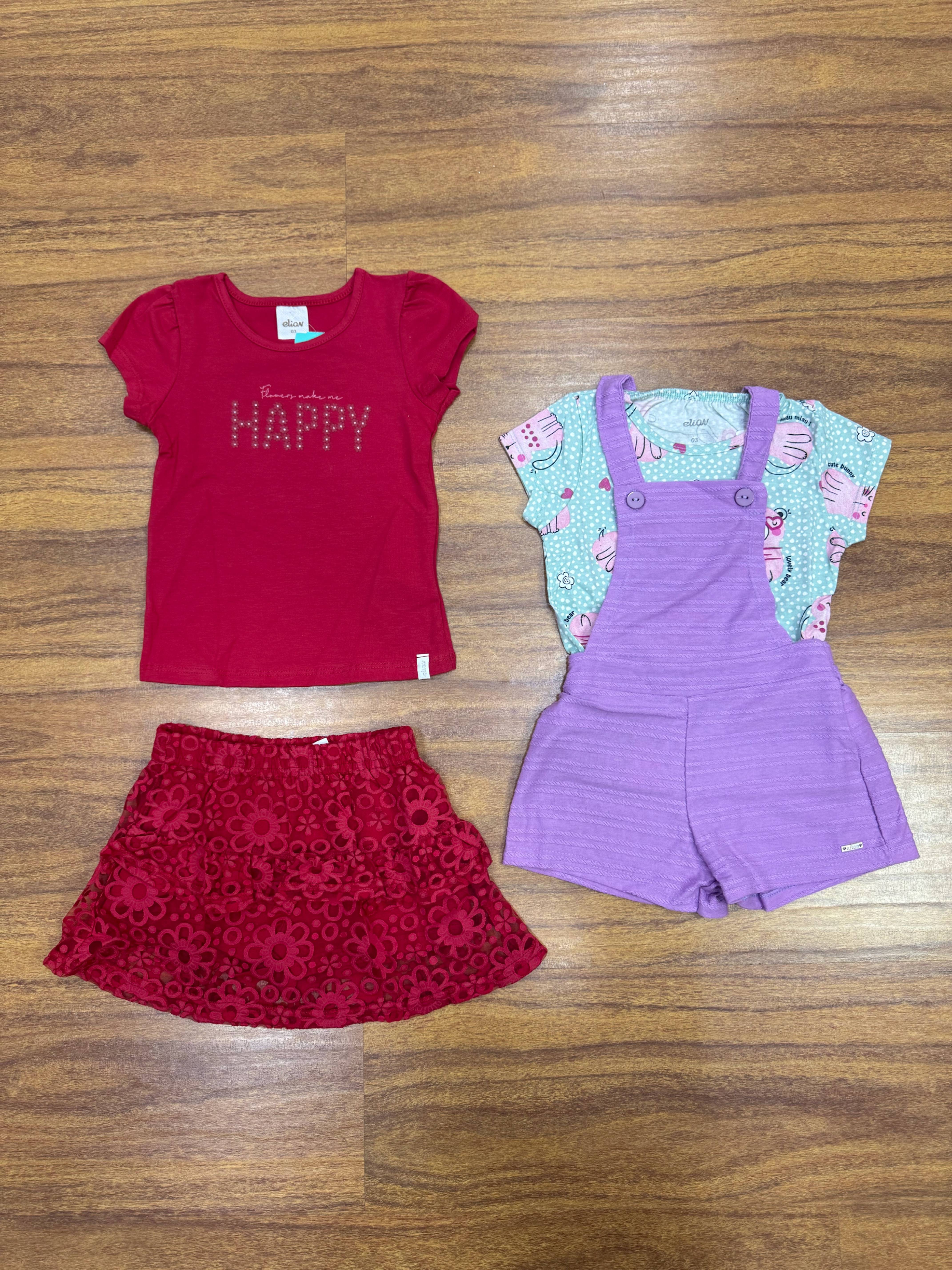 Kit Conjunto Elian Meninas Infantil 4 Peças Tamanho 3