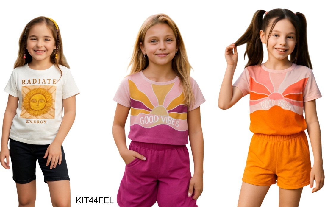 Kit Conjunto Elian Meninas Infantil 4 Peças Tamanhos 4 -10-12 e 14