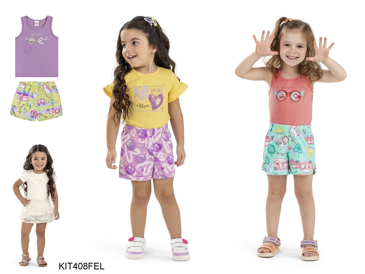 Kit Conjunto Elian Meninas Infantil 4 Peças Tamanho 8