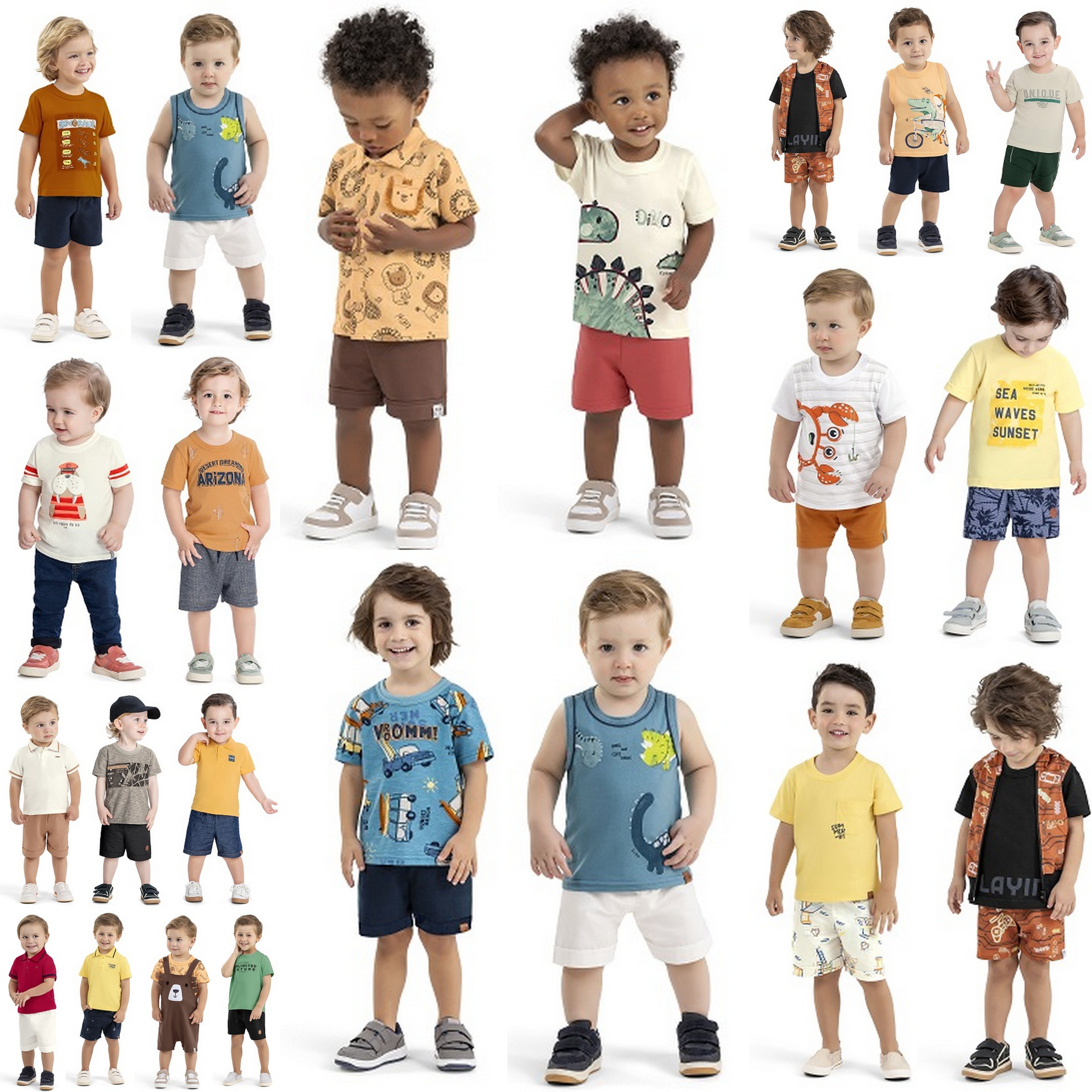 Kit Conjunto Elian Meninos Infantil 8 e 9 Peças estampas e cores variadas tamanho 1