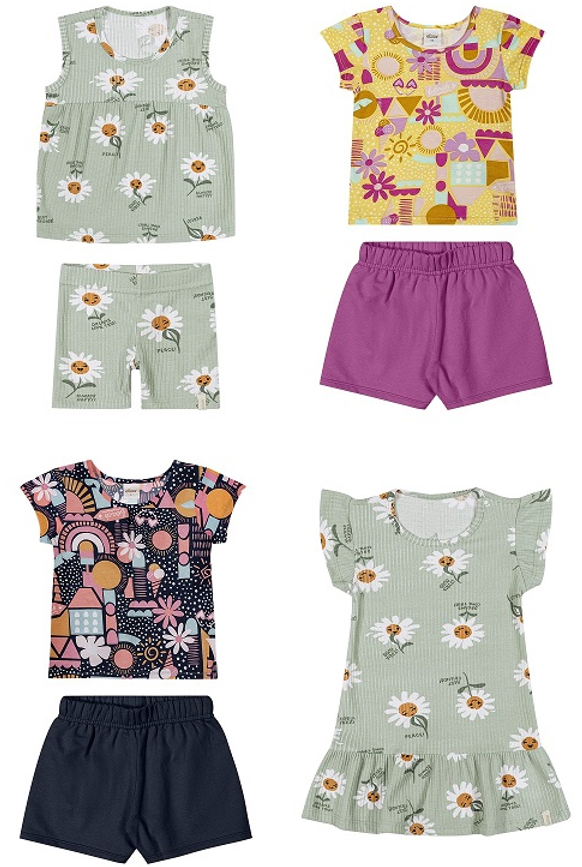 Kit Elian Meninas Infantil 5 Peças estampas e cores variadas do 1 ao 3