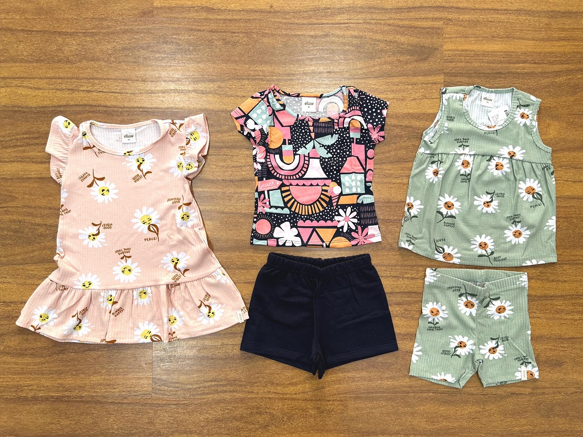 Kit Elian Meninas Infantil 5 Peças estampas e cores variadas do 1 ao 3