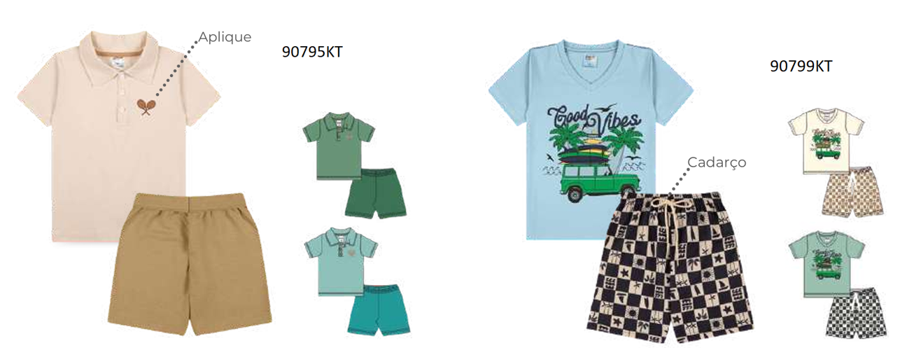Kit Conjunto Meninos Camiseta e Shorts Com Estampas Variadas