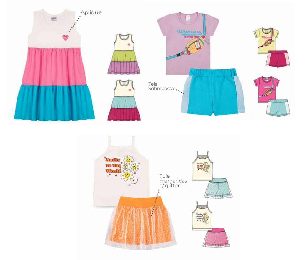Kit Fantoni Meninas Com Estampas Coloridas do 6 ao 8