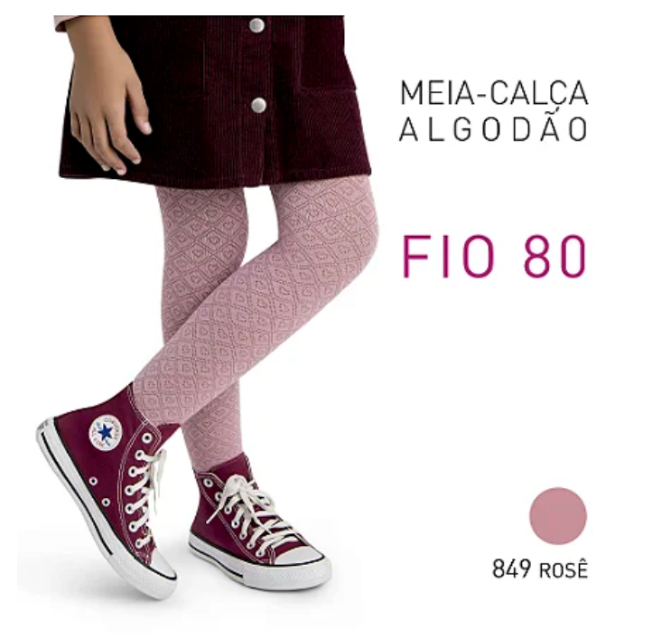 Meia Calça Infantil Algodão Rose Fio 80