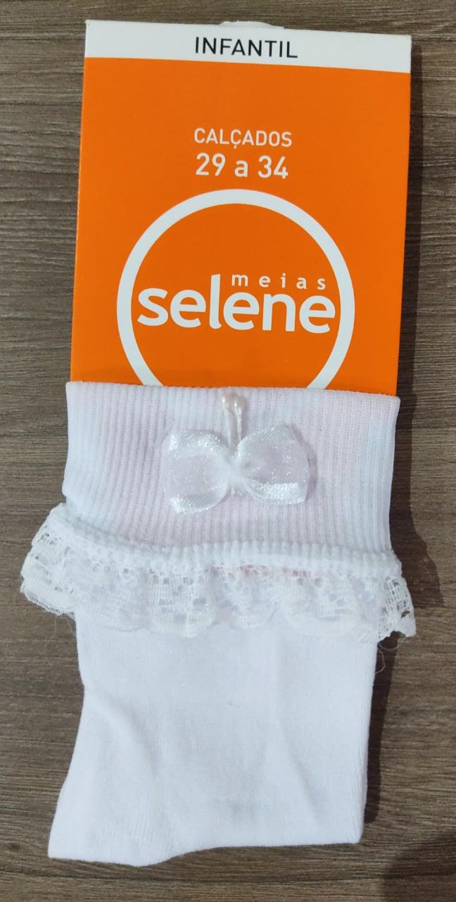Meia Meninas Infantil Branca Aplique de Lacinho Poliamida