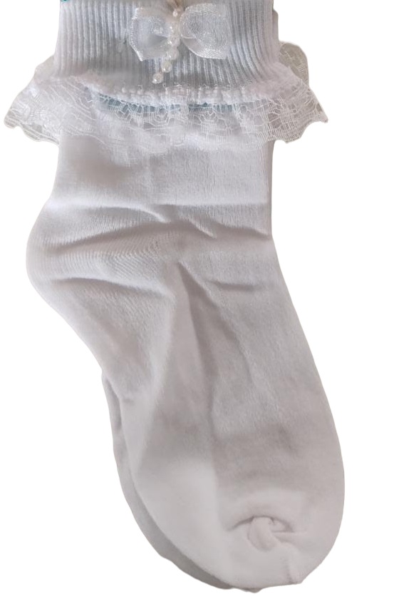 Meia Meninas Infantil Branca Aplique Lacinho C/ Poliamida