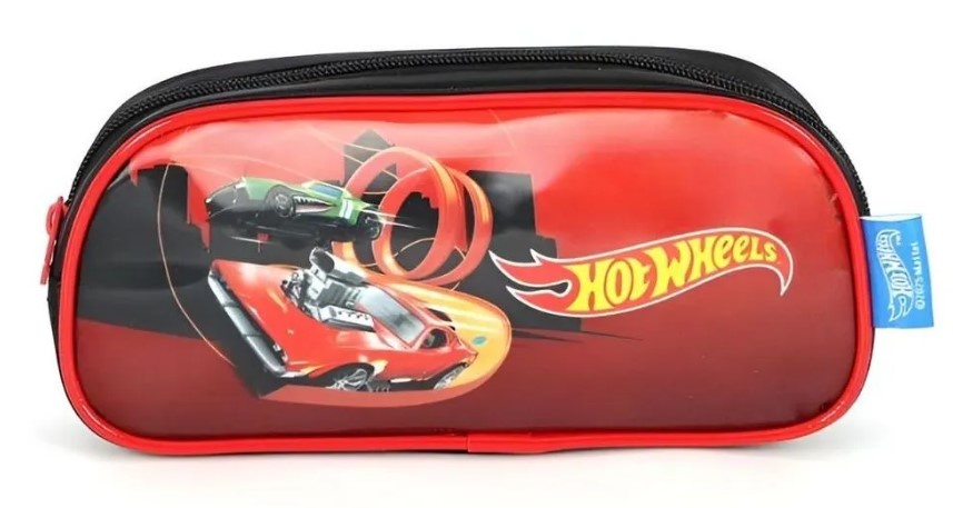Estojo Escolar Simples do Hotwheels Race Preta e Vermelha