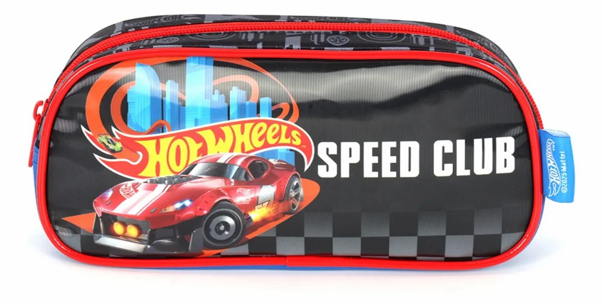Estojo Escolar Simples do Hotwheels Speed Club Preta e Azul