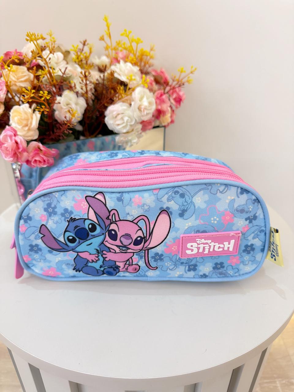 Estojo Infantil Triplo Lilo Stitch e Angel Rosa