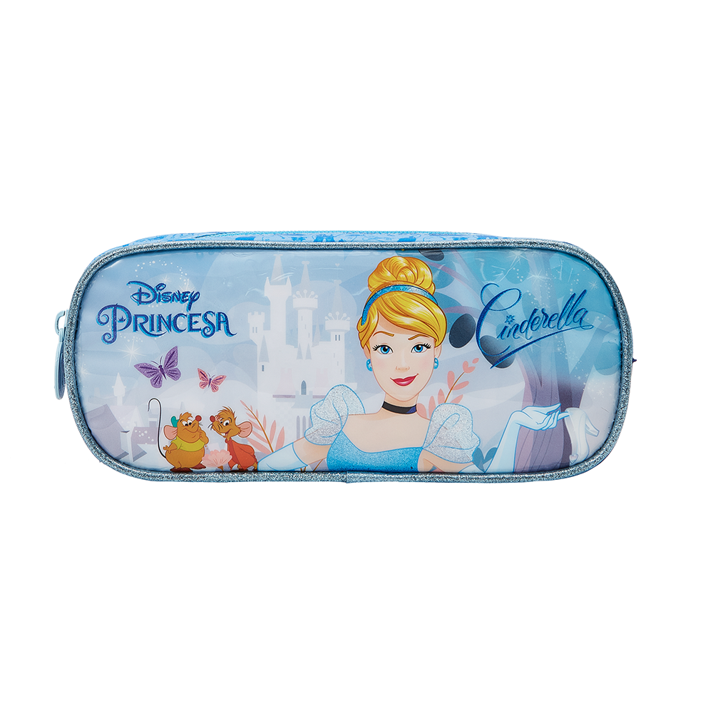 Estojo Simples Escolar da Princesa Disney Cinderela Azul