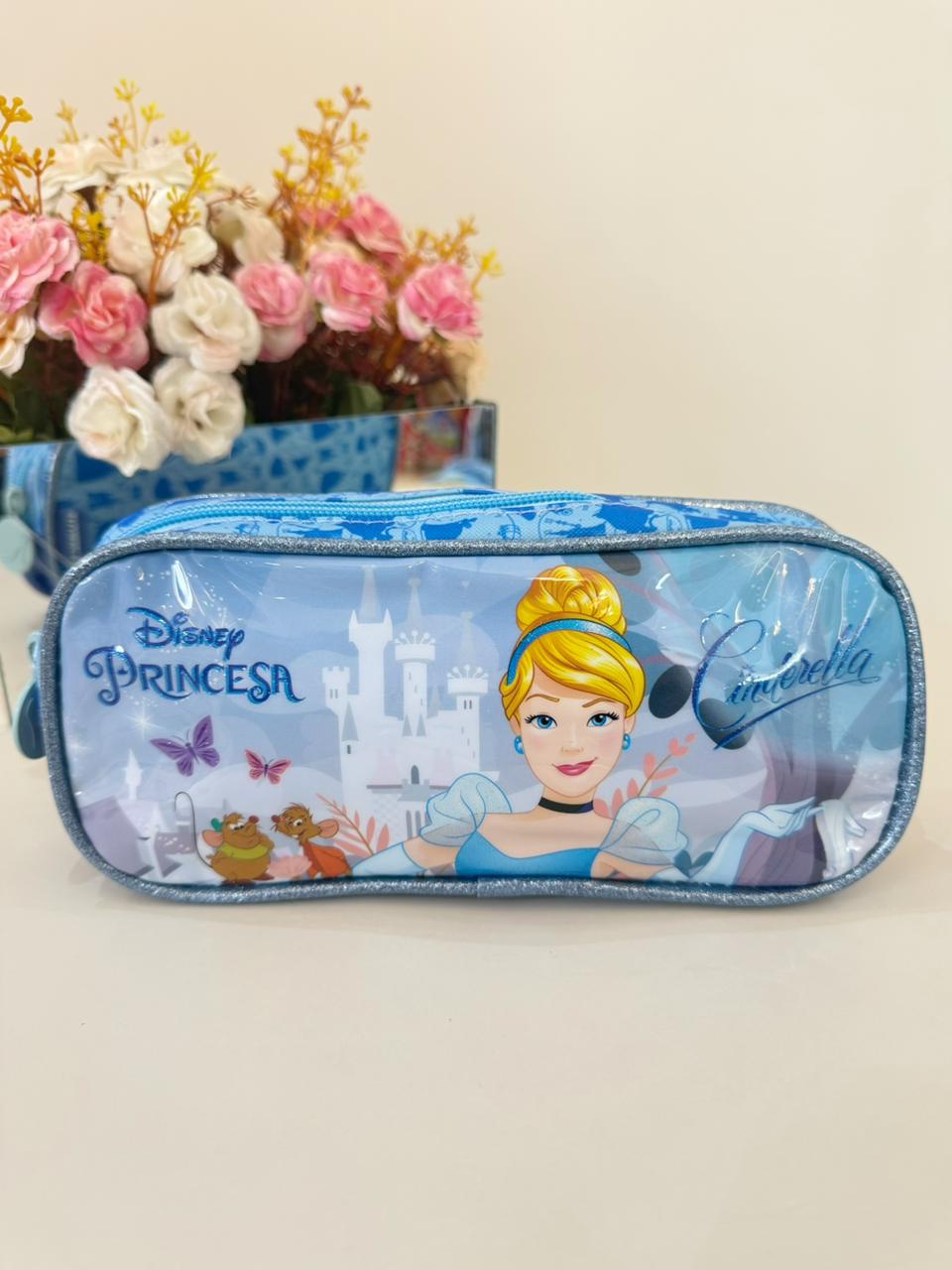 Estojo Simples Escolar da Princesa Disney Cinderela Azul