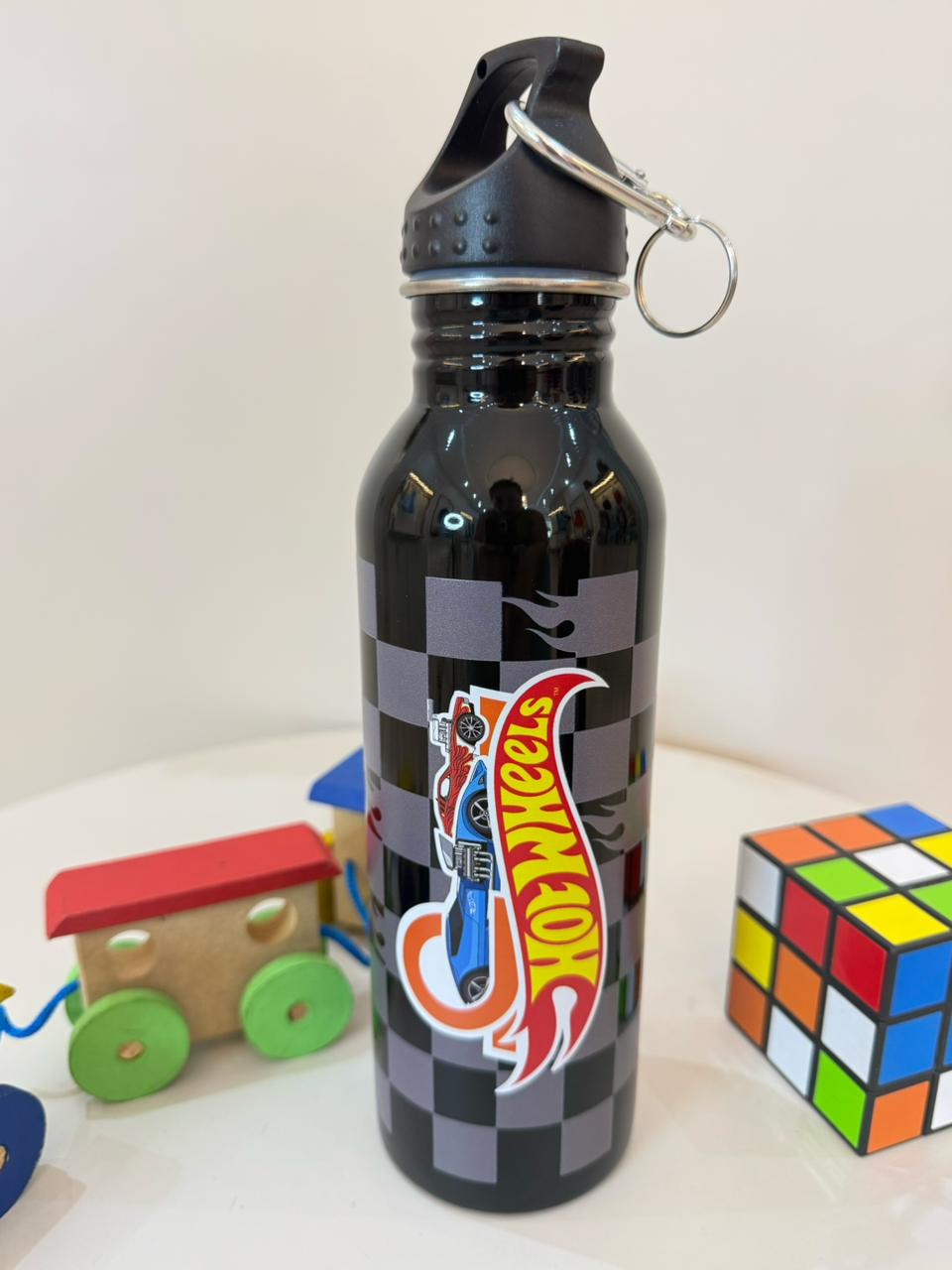 Garrafinha Inox Infantil Escolar Hotwheels Preta