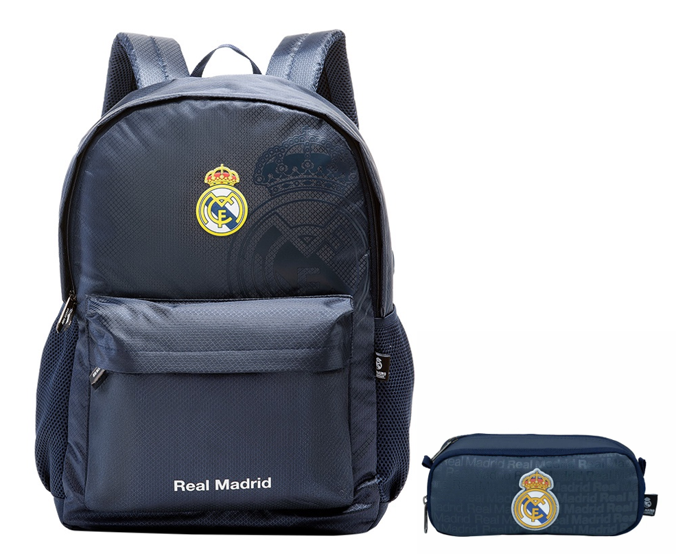 Kit Mochila de Costas B07 Esportiva e Estojo Duplo do Real Madrid