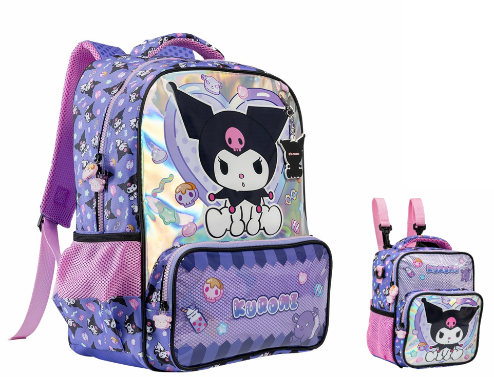 Kit Mochila de Costas e Lancheira Térmica Escolar Tam. 16 Kuromi Y