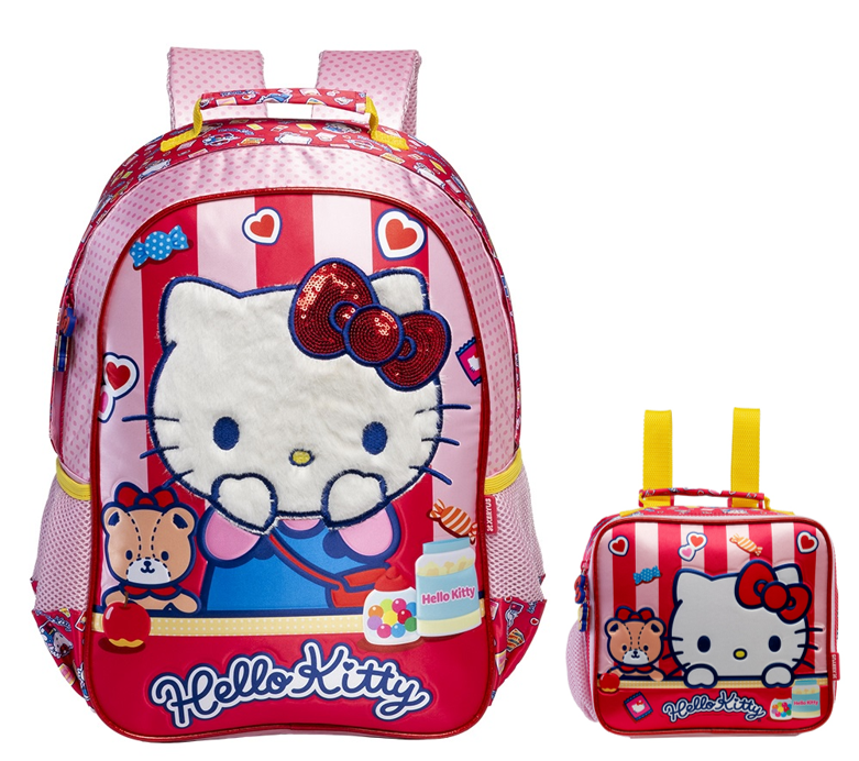 Kit Mochila de Costas Escolar + Lancheira da Hello Kitty