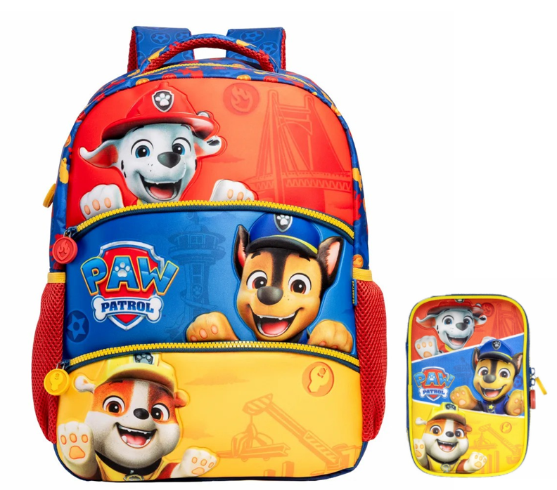 Kit Mochila de Costas Escolar Tam. 14 e Estojo Box da Patrulha Canina SE