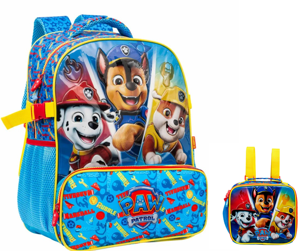 Kit Mochila de Costas Escolar Tam. 14  C/ Capuz e Lancheira Térmica da Patrulha Canina S2