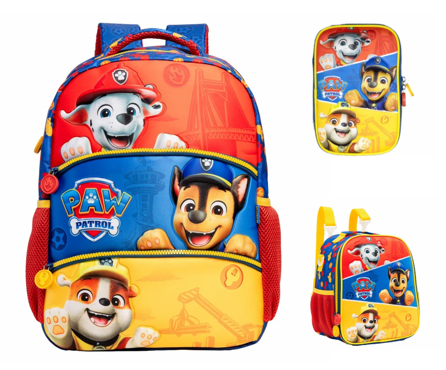 Kit Mochila de Costas Escolar Tam. 14 + Lancheira Térmica e Estojo Box da Patrulha Canina SE