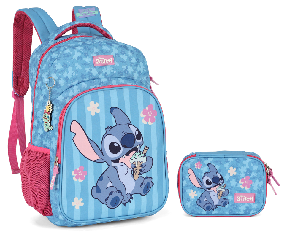 Kit Mochila De Costas + Estojo Box da Lilo Stitch e Angel Pink