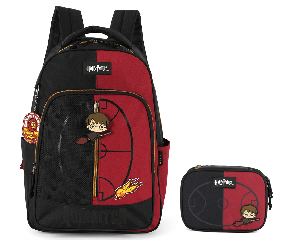 Kit Mochila de Costas + Estojo Box do Harry Potter Quadribol da Grifinória