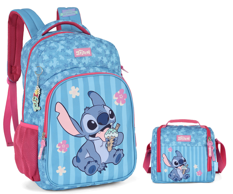 Kit Mochila De Costas + Lancheira Térmica da Lilo Stitch e Angel Pink