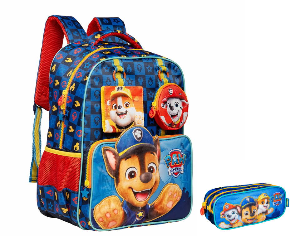 Kit Mochila de Costas Tam. 16 e Estojo Duplo Escolar da Patrulha Canina Y