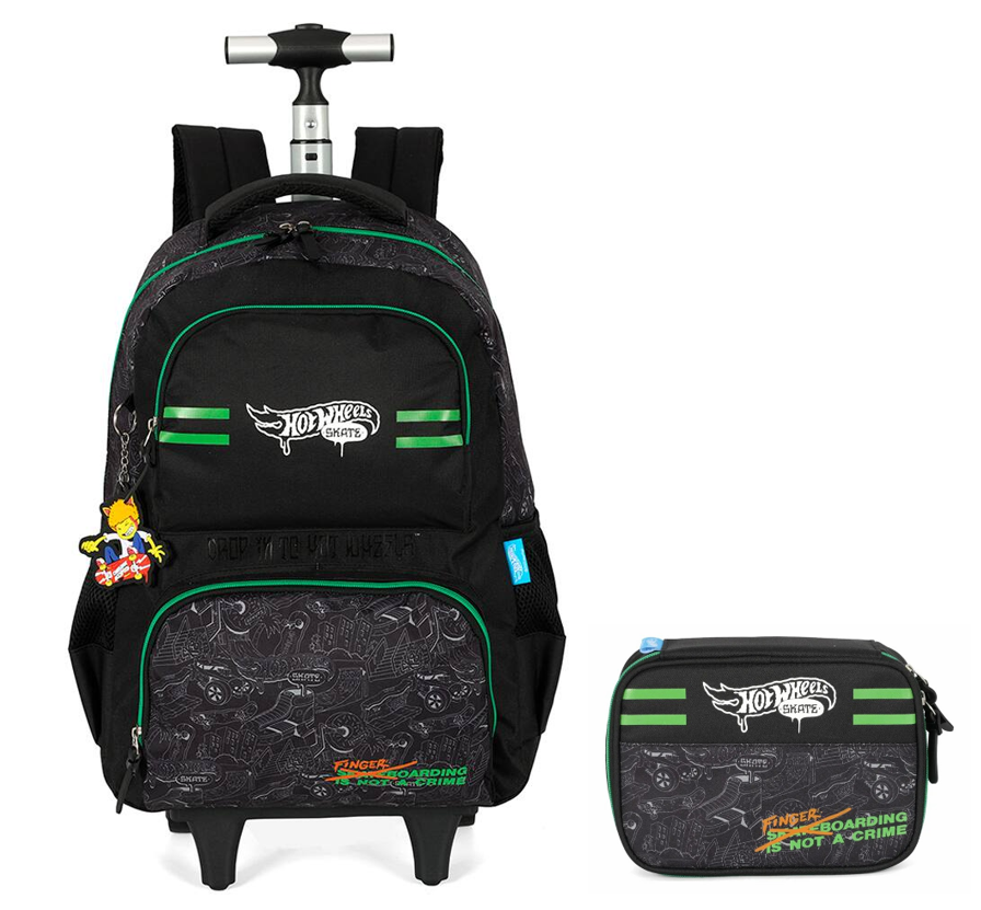 Kit Mochila De Rodinha E Costas + Estojo Box do Hot Wheels Skate
