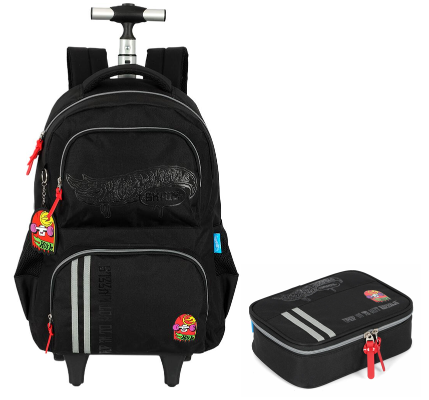 Kit Mochila De Rodinha E Costas + Estojo Box do Hot Wheels Skate Cinza