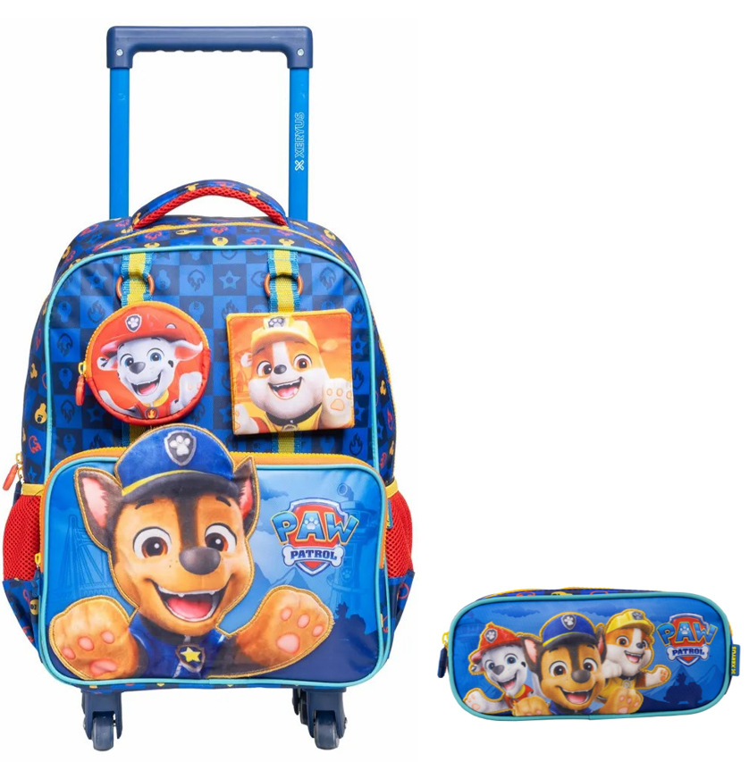 Kit Mochila de Rodinha Escolar Tam.16 - 4 Rodinhas + Estojo Duplo da Patrulha Canina