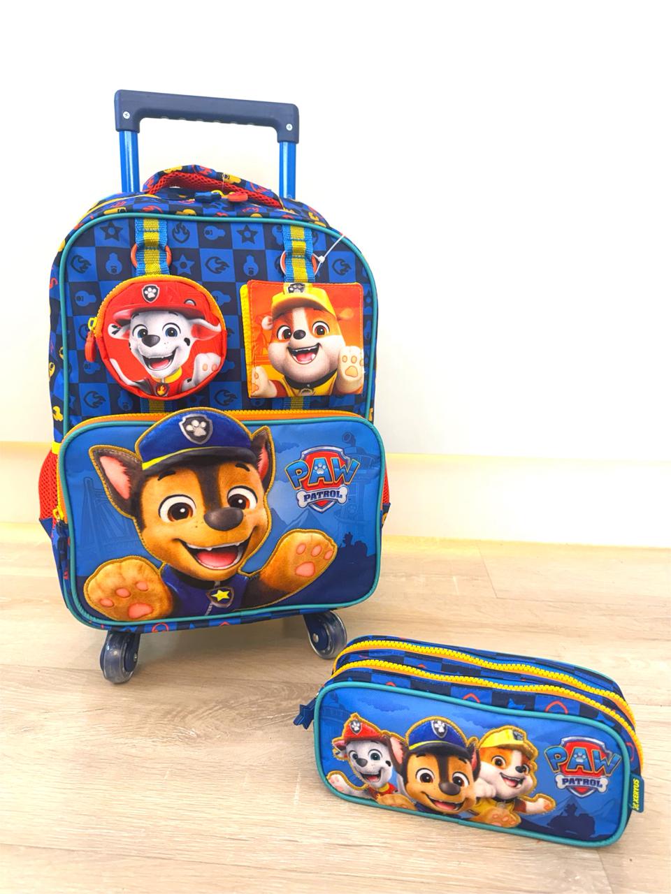 Kit Mochila de Rodinha Escolar Tam.16 - 4 Rodinhas + Estojo Duplo da Patrulha Canina