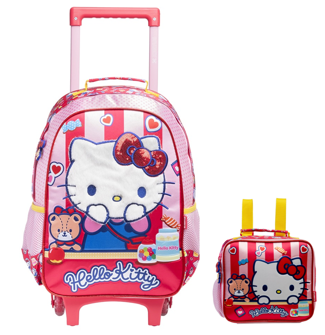 Kit Mochila de Rodinhas e Lancheira Escolar da Hello Kitty