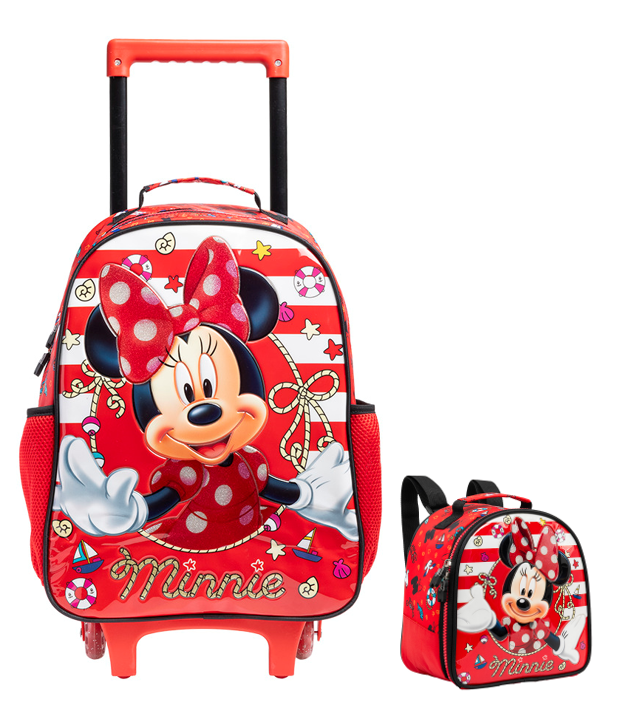 Kit Mochila de Rodinhas Escolar da Minnie X Tam.16 + Lancheira
