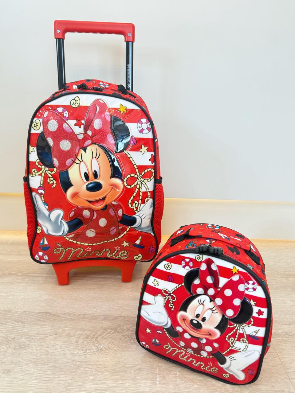 Kit Mochila de Rodinhas Escolar da Minnie X Tam.16 + Lancheira Térmica