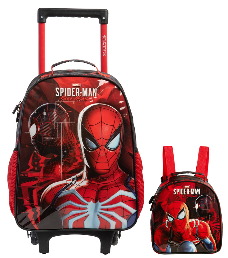 Kit Mochila de Rodinhas Escolar X1 Tam.16 + Lancheira do Homem Aranha